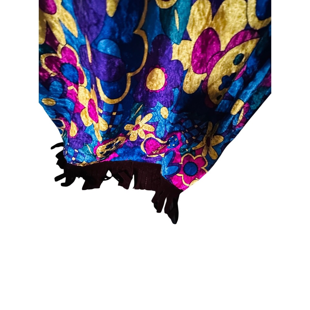 Psychedelic Floral Velvet Maxi Dress Long Sleeve Boat Neck Abstract size m - Picture 3 of 5